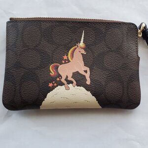 Coach Corner-Zip Wristlet in Signature Canvas with Unicorn C1870